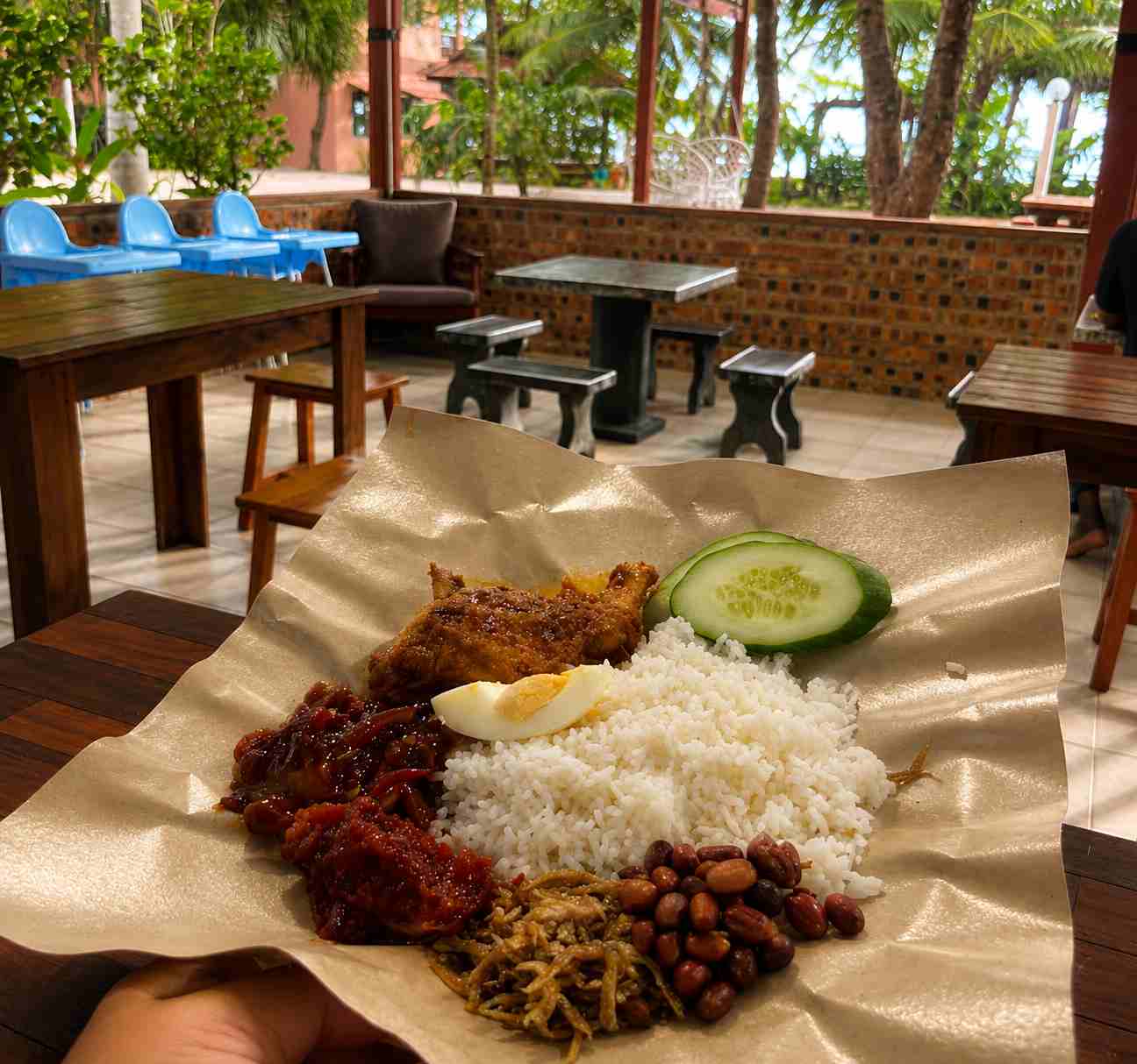 Simple breakfast served with a sea view at the resort